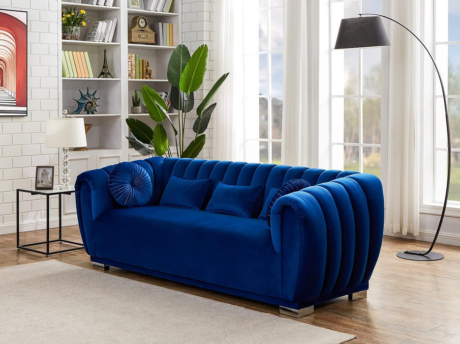 Sectional Sofa 2 Piece Velvet Standard Living Room Set Loveseat, Apartment Size, Blue