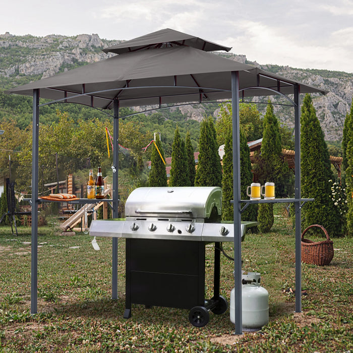 8'X 5' Grill Gazebo Shelter, Double Tier Outdoor BBQ Gazebo Canopy with LED Light(Gray)