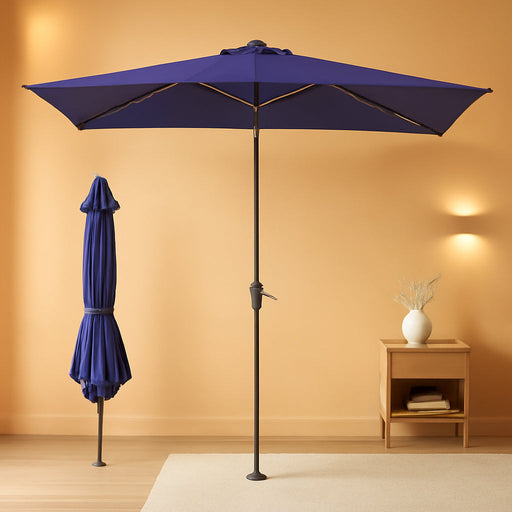 Rectangular Patio Umbrella, 6.5 X 10 Ft Rectangle Table Umbrellas W/Heavy Duty Ribs, Effortless Crank and Push Button Tilt, Wind Resistant Sun Umbrella for Outdoor Patio, Navy Blue