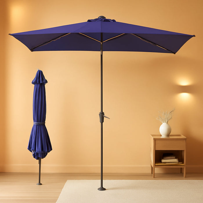 Rectangular Patio Umbrella, 6.5 X 10 Ft Rectangle Table Umbrellas W/Heavy Duty Ribs, Effortless Crank and Push Button Tilt, Wind Resistant Sun Umbrella for Outdoor Patio, Navy Blue