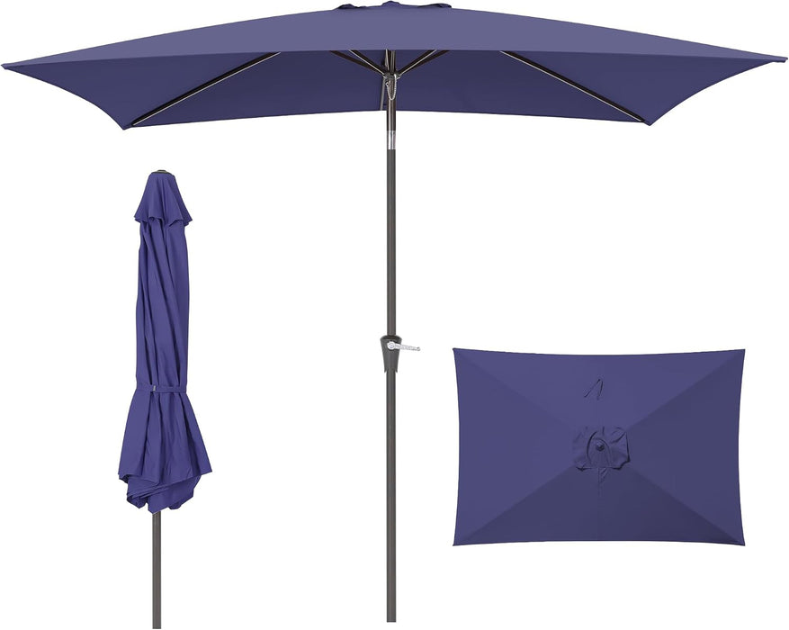 Rectangular Patio Umbrella, 6.5 X 10 Ft Rectangle Table Umbrellas W/Heavy Duty Ribs, Effortless Crank and Push Button Tilt, Wind Resistant Sun Umbrella for Outdoor Patio, Navy Blue