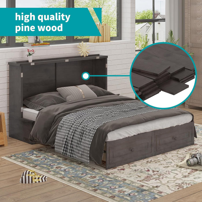 Queen Murphy Wallbed Cabinet Grey USBChargingStation