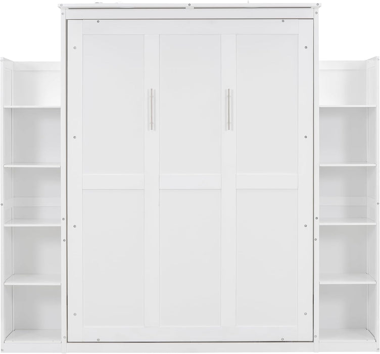 Full Murphy Bed White With BuiltInStorageShelves LED