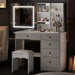 5-Drawers White Wood LED Push-Pull Mirror Makeup Vanity Sets Dressing Table Sets with Stool and 3-Tier Storage Shelves