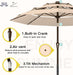 9Ft 3-Tier Patio Umbrella with Solar Lights, Table Umbrella Outdoor Patio with Easy Crank & Tilt, 8 Sturdy Ribs, UV Protection, 32 LED Lights for Deck, Poolside, Market (Beige)