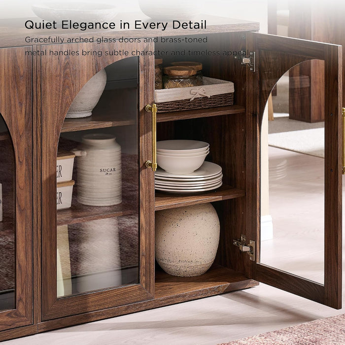 Glass Arched Door Sideboard Buffet Cabinet Set of 2, Brown | Modular, Multi-Compartment Storage, Adjustable Shelf, Soft Close Hinges, Freestanding, for Dining Room, Living Room