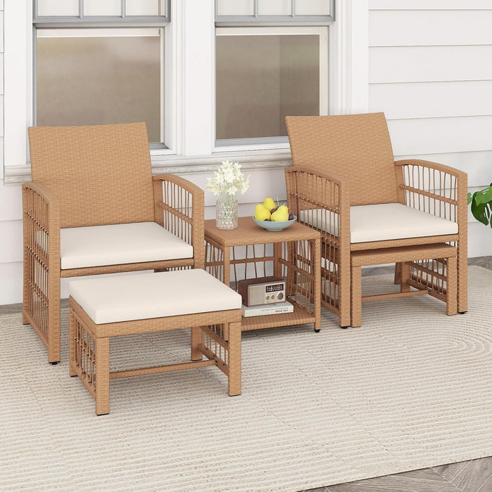 5 Pieces Patio Wicker Conversation Set, Outdoor Furniture Set