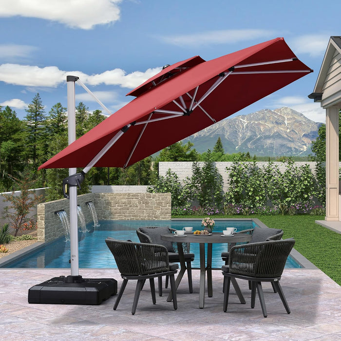 Cantilever Outdoor Umbrella 9' X 9' Square Double Top, Terra