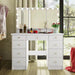 White Modern Makeup Vanity Desk 9 Drawers Wood Dressing Table with 3 Mirrors, Hidden Storage Shelves, LED Bulb Lights