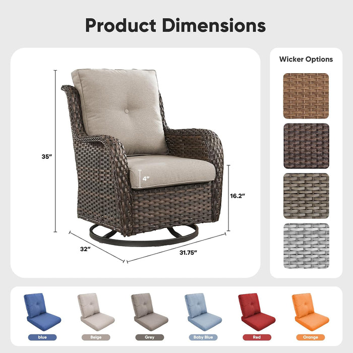 Outdoor Swivel Chairs Set of 2,Patio Wicker Rocker Chairs,All Weather Patio Conversation Furniture Set, Ideal for Porch Balcony Deck Yard, Brown Wicker/Beige