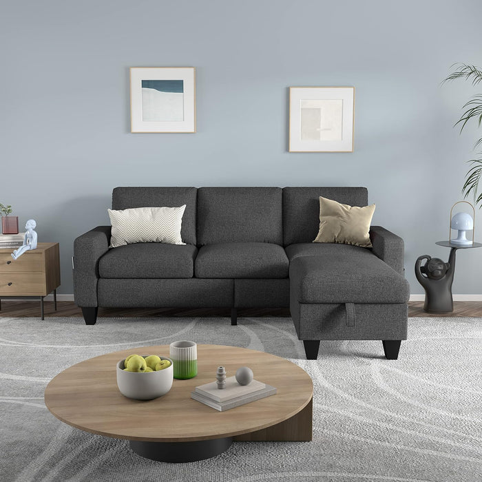 Gray Velvet Sectional Sofa with Storage