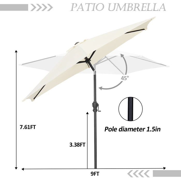 9Ft Patio Umbrella Outdoor Portable Table Market Umbrella with Push Button Tilt/Crank Waterproof Uv-Proof,Off-White