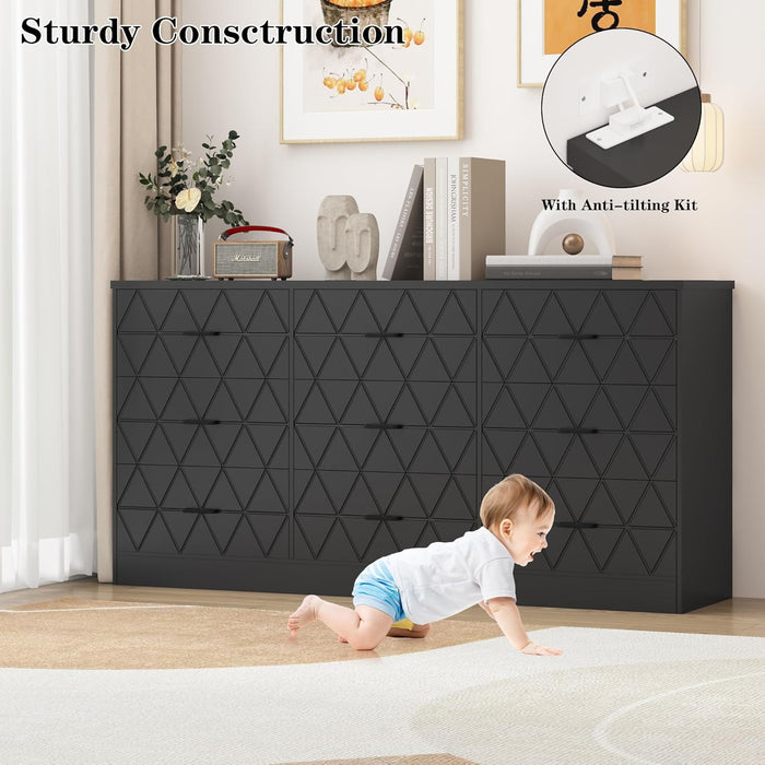 Long Dresser for Bedroom,63 Inch Dresser with 9 Drawers and Power Outlet, Large Modern Storage,Usb Charging Station, Chest of Drawers for Bedroom, Living Room, Hallway