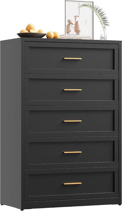 5 Drawer Metal Dresser, Heavy Duty Steel Storage Dresser with Smooth Glide Drawers,Anti-Tip Safety Metal Chest of Drawers for Entryway, Bedroom, Modern Industrial Style,Black