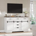 47.2 in Farmhouse Buffet Cabinet, Sideboard Cabinet with 6 Drawers, White Coffee Bar with Sliding Barn Doors for Dinning Room, Kitchen, Living Room