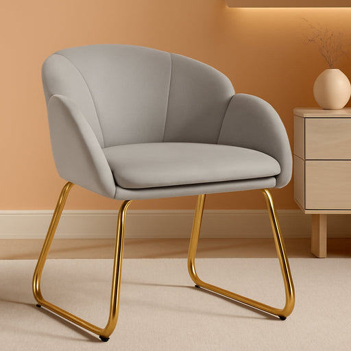 Flower Shape Velvet Vanity Chair, Modern Side Chair Armchair with Golden Metal Legs for Living Room/Dressing Room/Bedroom/Home Office/Kitchen, Gray