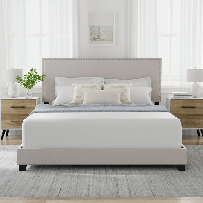 Willow Nailhead Trim Upholstered Queen Bed, Fog