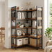 5-Tier Corner Bookshelf, L-Shaped Metal Frame Shelf with Tall 14" Shelves, Plant Stand and Storage Rack for Small Spaces, Living Room and Home Office, Brown