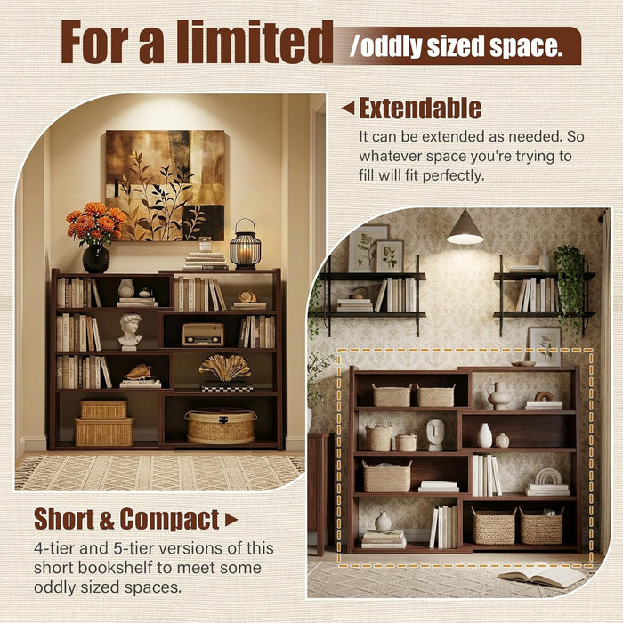 Expandable Corner Bookshelf Black Walnut Narrow Wood