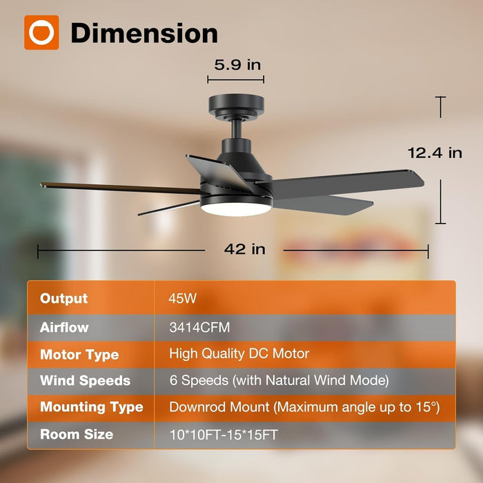 Ceiling Fans with Lights, 42 Inch Black Ceiling Fan with Light and Remote Control, Reversible, 3CCT, Dimmable, Noiseless, Small Ceiling Fan for Bedroom, Farmhouse, Indoor/Outdoor Use