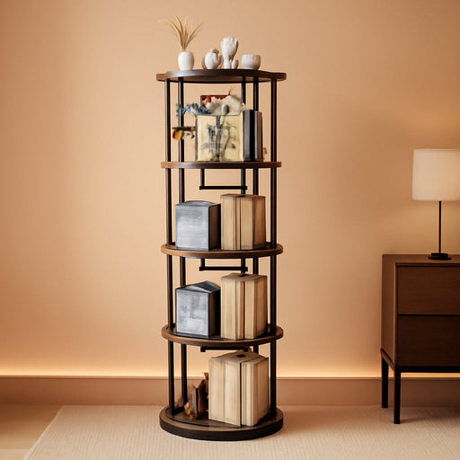 Quadruple Tier Revolving Bookshelf Unit Black Brown
