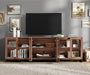 Modern TV Stand with Glass Doors for 110 Inch Tvs, Farmhouse Entertainment Center TV Console with Adjustable Shelves for Living Room, Bedroom, Brown