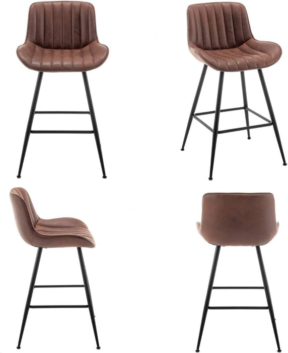 Brown Bar Stools Set of 2, 24 Inch Barstools Fabric Upholstery | Counter Height Bar Stool 24-Inch Seat Height, Thick Cushion, Black Metal Legs, Mid-Century Industrial Look for Kitchen Island