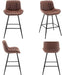 Brown Bar Stools Set of 2, 24 Inch Barstools Fabric Upholstery | Counter Height Bar Stool 24-Inch Seat Height, Thick Cushion, Black Metal Legs, Mid-Century Industrial Look for Kitchen Island