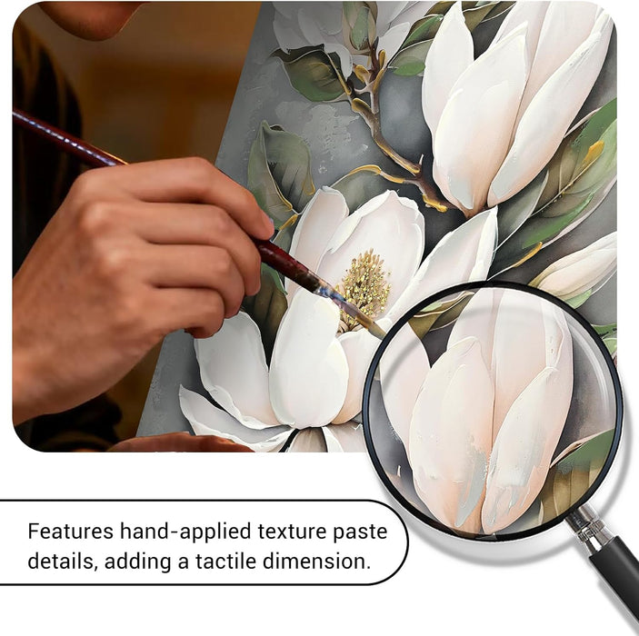 White Flower Canvas Wall Art, Botanical Framed Wall Decor Aesthetic with Handmade Yellow Crystal Accents, Ready to Hang for Bedroom, Bathroom, and Living Room (Flower B, 24*32 In, Wrapped Canvas)