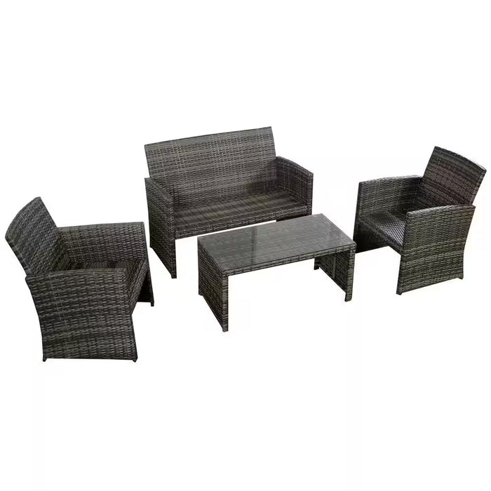 Mix Gray 4-Piece Rattan Wicker Patio Conversation Set with Beige White Cushions Garden Lawn Furniture