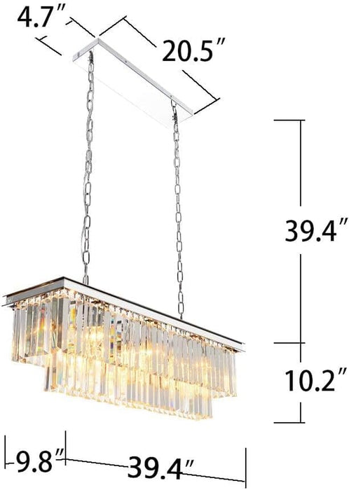 Chrome Rectangle Crystal Pendant Light 39.4Inch Chandelier