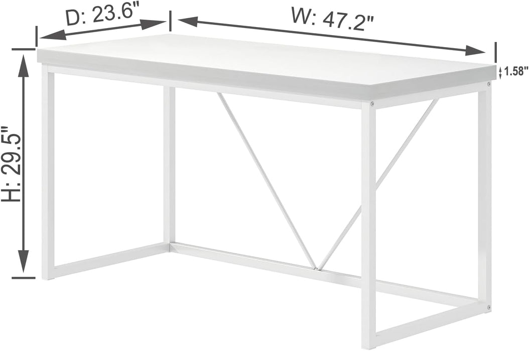 White Computer Desk, Modern Home Office Desk, Small Wood Study Writing Table Workstation for Bedroom Living Room, 47 Inch
