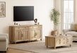 Farmhouse TV Stand for 75 Inch TV with 4 Doors and 2 Drawers, Wood Universal TV Stand with Storage Cabinets, Oak Entertainment Center TV Console Table for Living Room, Bedroom