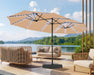 15Ft Large Patio Umbrella with Base Included, Double Sided Outdoor Umbrella with Solar Lights, Pool Umbrella with Fade Resistant Canopy for Deck, Porch, Yard, Balcony, Beige