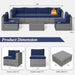 7 Piece Patio Furniture Sets All Weather Grey PE Wicker Couch Sofa with Glass Table, Removable Navy Blue Cushions