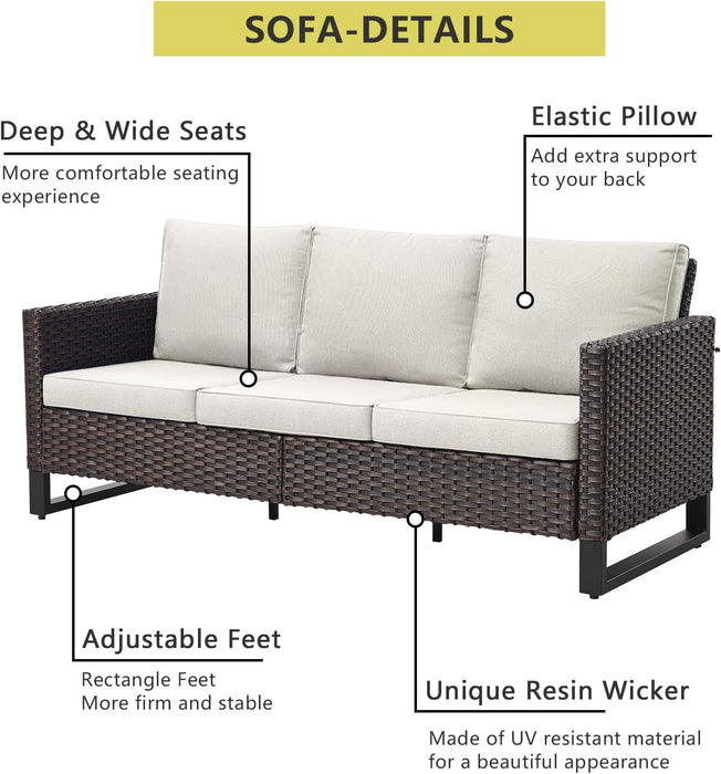 10 Piece Patio Furniture PE Wicker 6-Seater Outdoor Sectional Sofa with Dinning Table Patio Swivel Chairs Outdoor Chairs for Porch,Garden,Backyard,Deck(Brown/Beige)