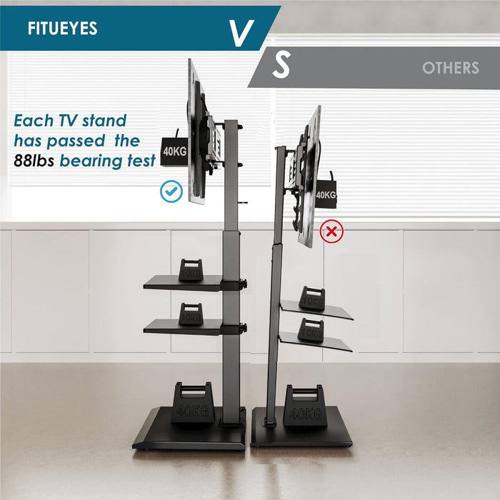 Iron Base Universal Floor TV Stand with Swivel Tilt, TV Mount Stand for 32-75 Inch Screens, Corner TV Stand with Height Adjustable Entertainment Shelves (Black)