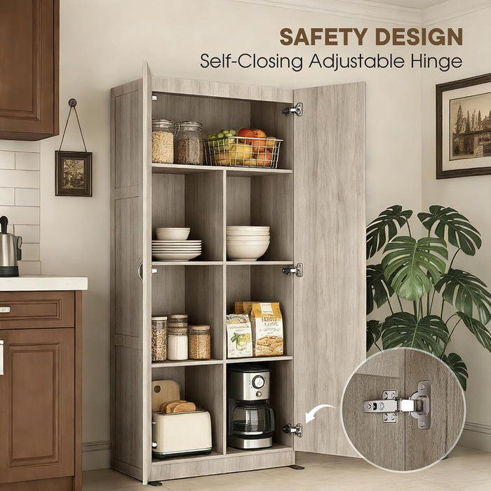 Grey Solid Wood Freestanding Pantry Cabinet Classic