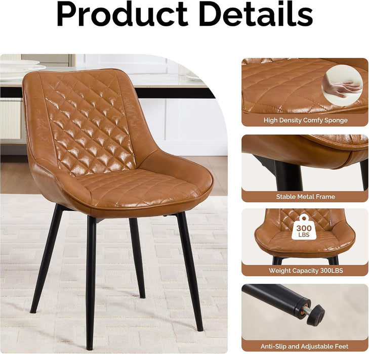 Dining Chair Set of 4, Modern Dining Chairs with Thick Cushions, Faux Leather Kitchen Dining Room Chairs with Metal Adjustable Legs for Dining Living Room, Brown