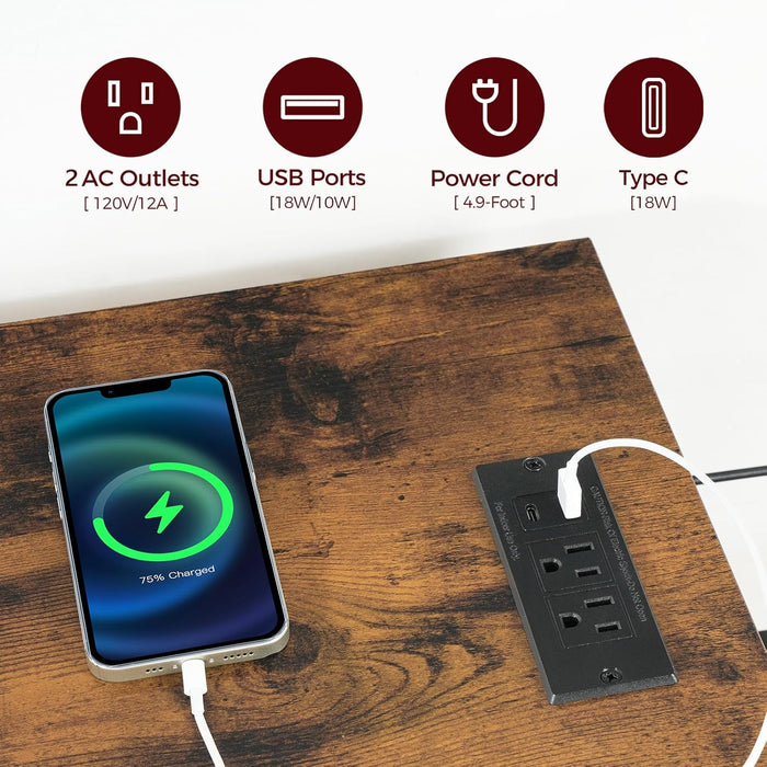 Bar Table, 35.4-Inch Counter Height Pub Table with Charging Station, Rectangular Dining Table with Wine Rack and Glass Holder, High Top Cocktail Tables, for Kitchen (Only Table)