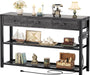 47'' Entryway Table with Outlets and USB Ports, Console Table with 3 Drawers, Sofa Table Narrow Long with Storage Shelves for Living Room, Couch, Hallway, Foyer, Kitchen Counter, Grey