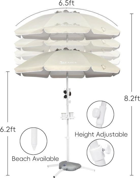 6.5Ft Sun Shade Umbrella, Portable Umbrella with Stand for Sports, Water Weight Bag, Adjustable and Lightweight, Sun Protection, Khaki