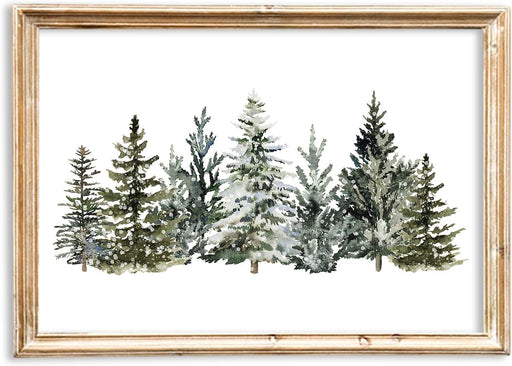 Christmas Canvas Wall Art Prints Watercolor Snowy Pine Trees Art Poster Winter Xmas Forest Wall Decor for Gallery Living Room Bedroom (UNFRAMED 16 X 24In)