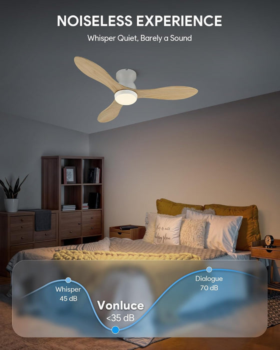 Wood Solid-Wood 42-Inch White Ceiling Fan RemoteControl