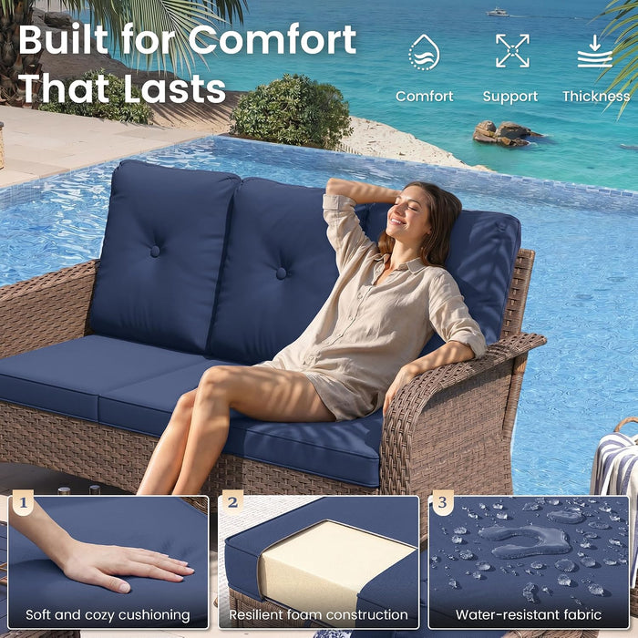 Patio Furniture Set 2 High-Back Swivel Chairs Conversation Set