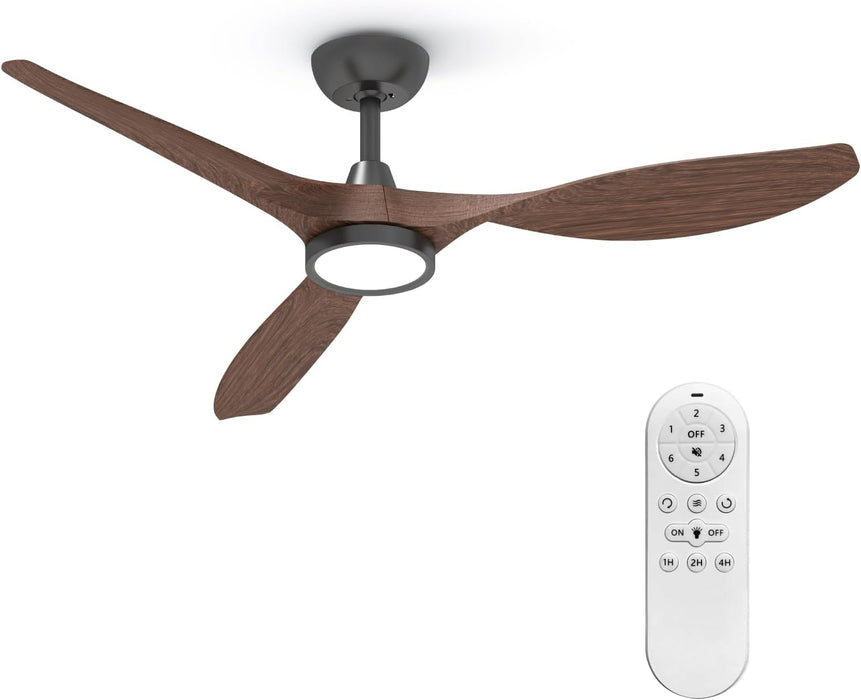 Ceiling Fans with Lights and Remote, 52 Inch Large Airflow Indoor Ceiling Fans with Quiet DC Motor and 3 Colour Temperature Black Noiseless ABS Fan Blades (Dark Woodgrain)