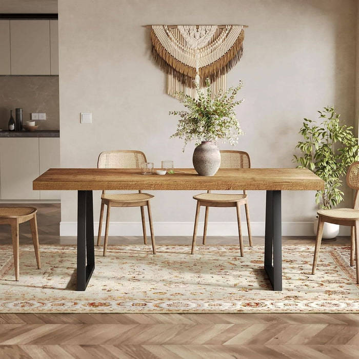 Industrial Dining Table for 4-6 People, 63 Inches Solid Wood Rectangular Kitchen Table with Heavy-Duty Metal Legs for Home, Dining Room, Small Space, Rustic Brown