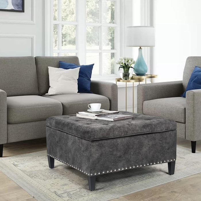30" Large Square Storage Ottoman Bench,Tufted Upholstered Coffee Table,Oversized Ottoman with Storage for Living Room Bedroom