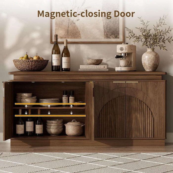 65.7" Sideboard Buffet Cabinet with Arched Fluted Doors,Led Lights