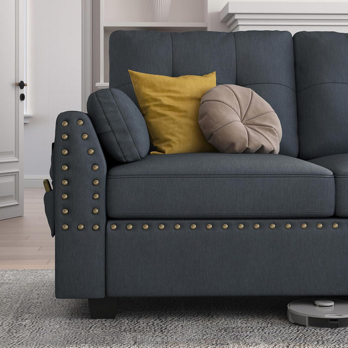 Bluish Grey Sectional Sofa L-Shaped, Convertible